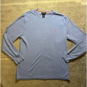 Polo Ralph Lauren Mens XL Waffle Knit Thermal Long Sleeve Shirt Blue Orange Pony